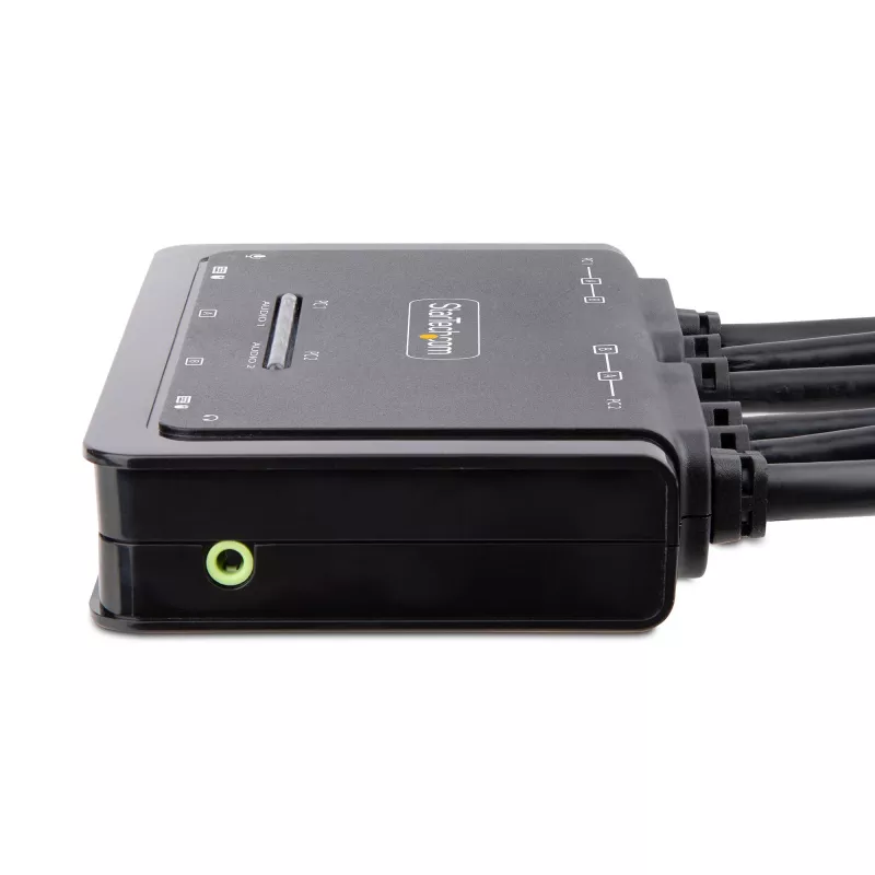 StarTech.com 2 prievadų dviejų monitorių DisplayPort kabelių KVM jungiklis, 4K 60Hz, kompaktiškas KVM su 1,5 m integruotais USB-A / DisplayPort / garso kabeliais, maitinamas iš USB, su nuotoliniu mygtuku / sparčiaisiais klavišais