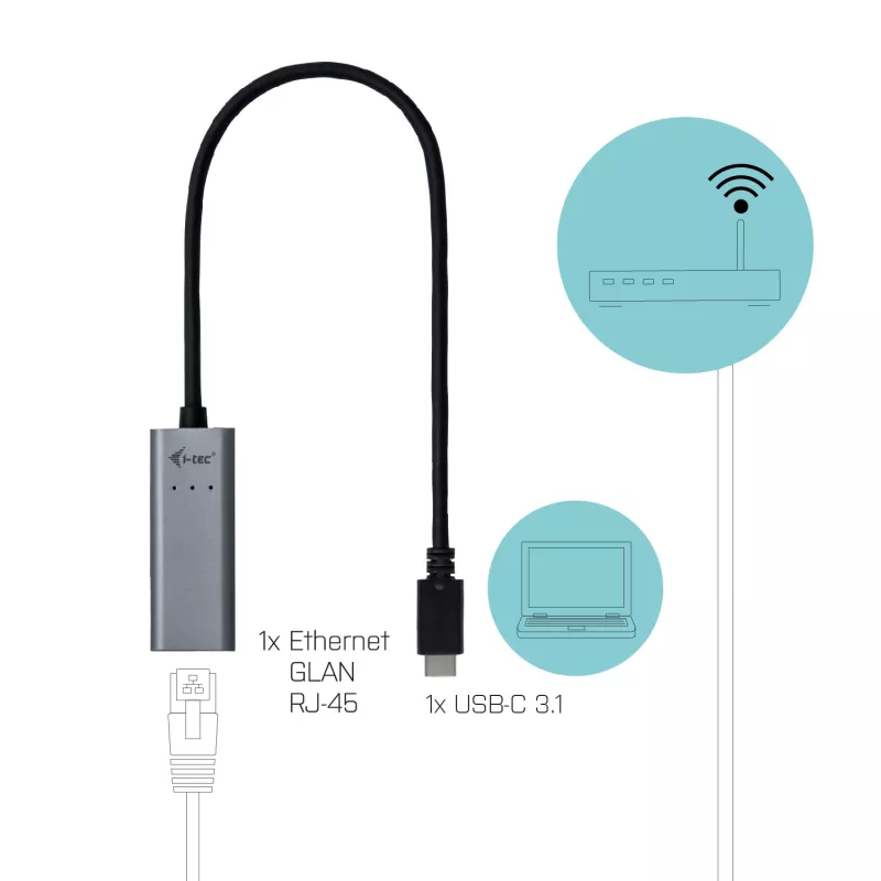 i-tec Metal USB-C Gigabit Ethernet Adapter, laidinis, USB Type-C, Ethernet, 1000 Mbit/s, pilka