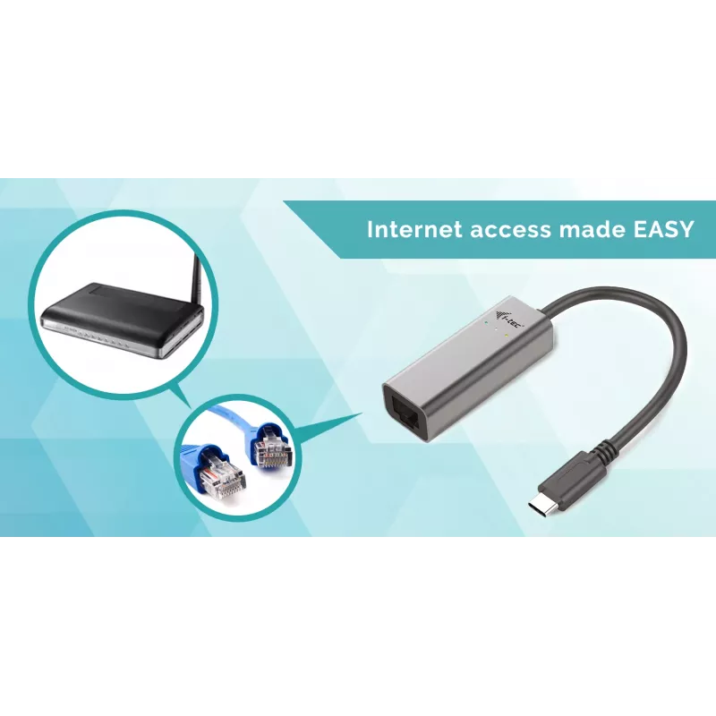i-tec Metal USB-C Gigabit Ethernet Adapter, laidinis, USB Type-C, Ethernet, 1000 Mbit/s, pilka
