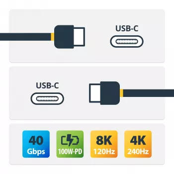 StarTech.com 3ft (1m) USB4 kabelis, USB-IF sertifikuotas USB-C kabelis, 40 Gbps, USB Type-C duomenų perdavimo kabelis, 100W galios tiekimas, 8K 60Hz, suderinamas su Thunderbolt 4/3/USB 3.2