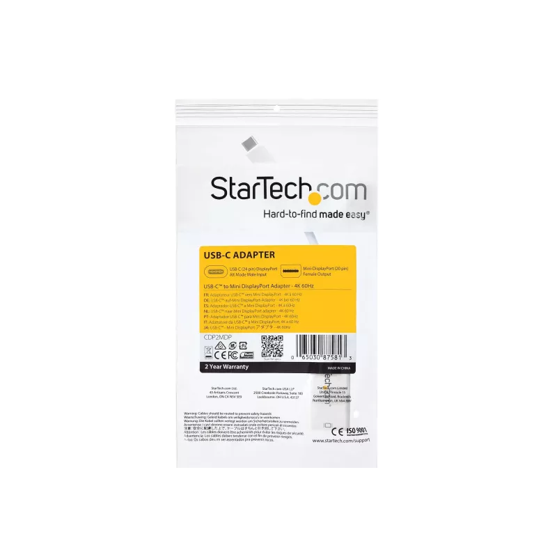 StarTech.com USB-C į Mini DisplayPort adapteris - 4K 60Hz - Baltas - USB 3.1 Type-C į Mini DP adapteris - Atnaujinta versija CDP2MDPEC