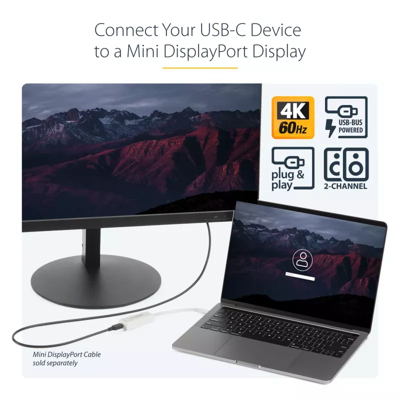StarTech.com USB-C į Mini DisplayPort adapteris - 4K 60Hz - Baltas - USB 3.1 Type-C į Mini DP adapteris - Atnaujinta versija CDP2MDPEC