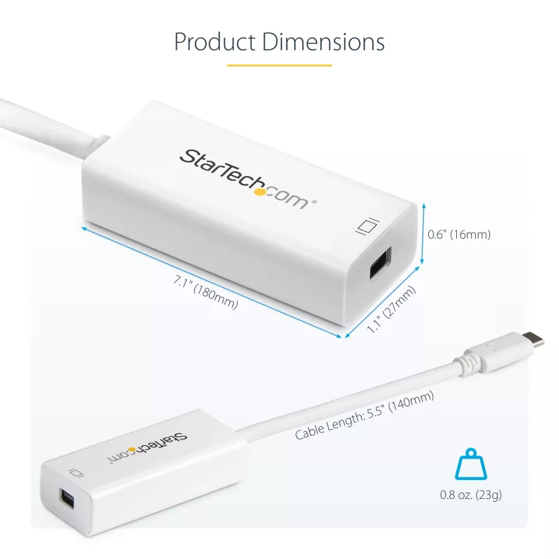 StarTech.com USB-C į Mini DisplayPort adapteris - 4K 60Hz - Baltas - USB 3.1 Type-C į Mini DP adapteris - Atnaujinta versija CDP2MDPEC