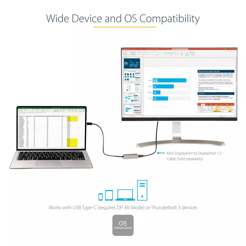 StarTech.com USB-C į Mini DisplayPort adapteris - 4K 60Hz USB-C į mDP adapteris - USB Type-C į Mini DP monitorių - vaizdo keitiklis - veikia su Thunderbolt 3 - 12 colių ilgio laidas - atnaujinta CDP2MDP versija
