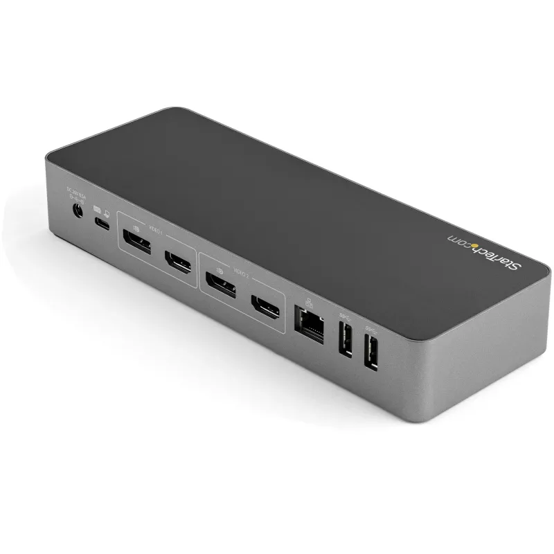StarTech.com Universal Laptop Dock – USB-C ir USB-A dokas, dvigubas 4K DP ir HDMI, 100W PD, Mac / Windows / Chrome OS, 4x USB 5Gbps šakotuvas, GbE