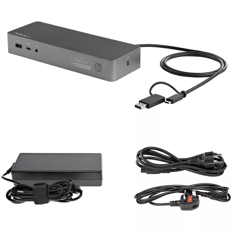 StarTech.com Universal Laptop Dock – USB-C ir USB-A dokas, dvigubas 4K DP ir HDMI, 100W PD, Mac / Windows / Chrome OS, 4x USB 5Gbps šakotuvas, GbE