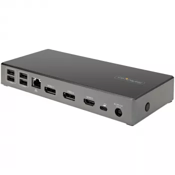 StarTech.com USB-C dokavimo stotelė - trys 4K monitoriai, USB Type-C dokas - 100W galios tiekimas - DP 1.4 Alt Mode ir DSC, 2x DisplayPort 1.4/HDMI 2.0 - 6xUSB (2x 10Gbps) - Windows/Chrome