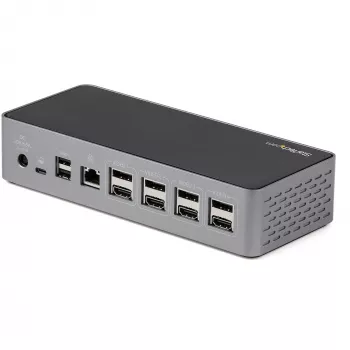 StarTech.com USB-C dokas - 4K 60Hz keturi monitoriai DisplayPort ir HDMI - universali USB-C dokavimo stotelė su 100W galios tiekimu - USB šakotuvas su 1x USB-C ir 3x USB-A, Ethernet, garsu