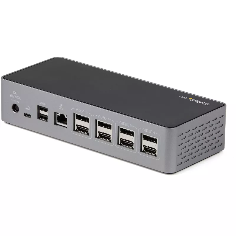 StarTech.com USB-C dokas - 4K 60Hz keturi monitoriai DisplayPort ir HDMI - universali USB-C dokavimo stotelė su 100W galios tiekimu - USB šakotuvas su 1x USB-C ir 3x USB-A, Ethernet, garsu