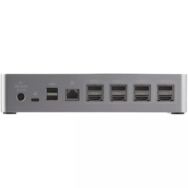 StarTech.com USB-C dokas - 4K 60Hz keturi monitoriai DisplayPort ir HDMI - universali USB-C dokavimo stotelė su 100W galios tiekimu - USB šakotuvas su 1x USB-C ir 3x USB-A, Ethernet, garsu