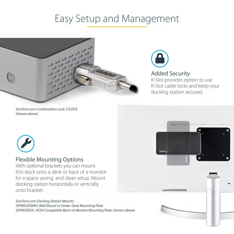 StarTech.com USB-C dokas - 4K 60Hz keturi monitoriai DisplayPort ir HDMI - universali USB-C dokavimo stotelė su 100W galios tiekimu - USB šakotuvas su 1x USB-C ir 3x USB-A, Ethernet, garsu