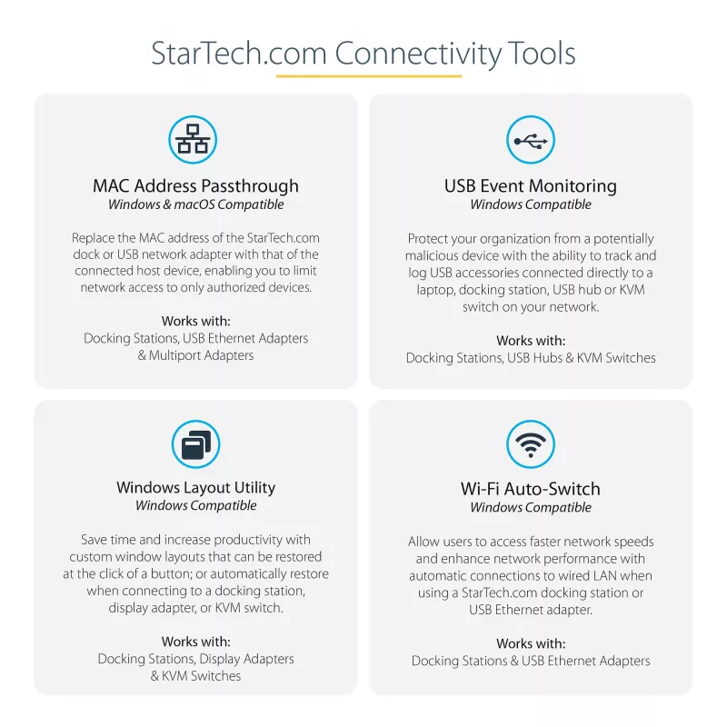 StarTech.com USB-C dokas - 4K 60Hz keturi monitoriai DisplayPort ir HDMI - universali USB-C dokavimo stotelė su 100W galios tiekimu - USB šakotuvas su 1x USB-C ir 3x USB-A, Ethernet, garsu