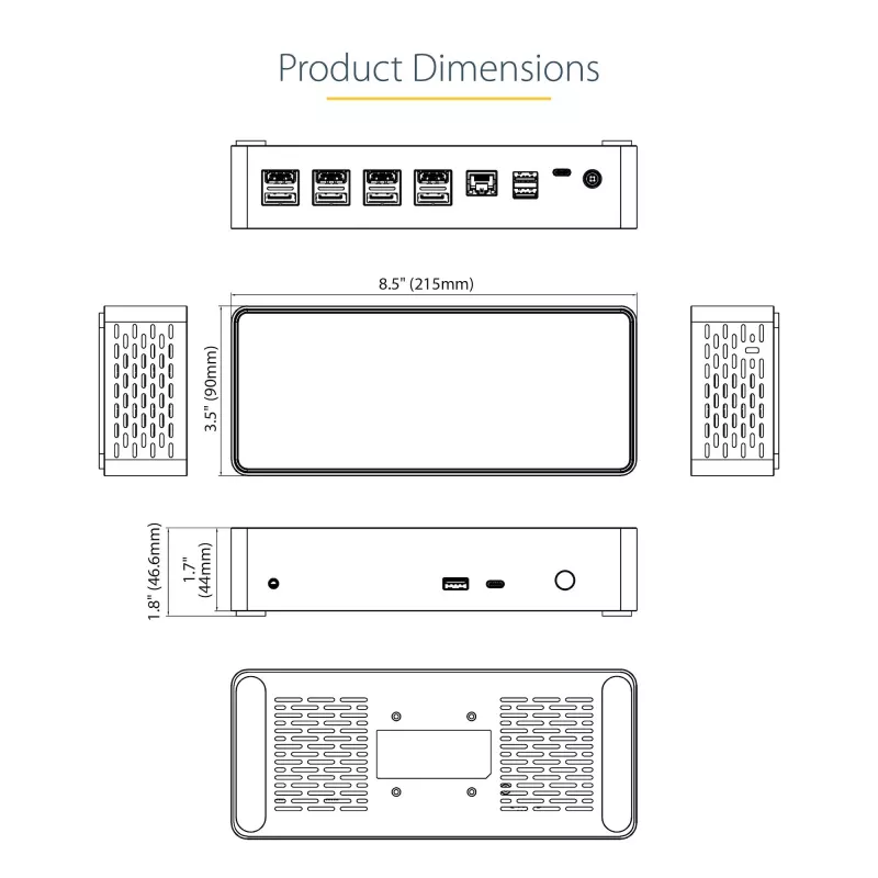 StarTech.com USB-C dokas - 4K 60Hz keturi monitoriai DisplayPort ir HDMI - universali USB-C dokavimo stotelė su 100W galios tiekimu - USB šakotuvas su 1x USB-C ir 3x USB-A, Ethernet, garsu