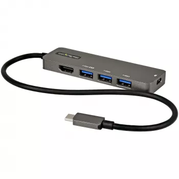 StarTech.com USB-C kelių prievadų adapteris – USB-C į HDMI 2.0b 4K 60Hz (HDR10), 100W Power Delivery perdavimas, 4 prievadų USB 3.0 šakotuvas – USB Type-C mini dokas – 30 cm ilgio kabelis