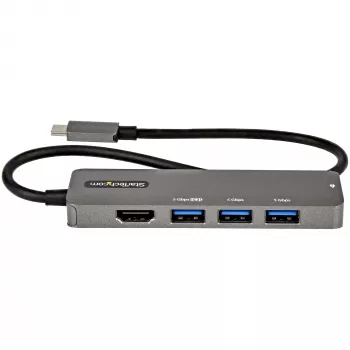 StarTech.com USB-C kelių prievadų adapteris – USB-C į HDMI 2.0b 4K 60Hz (HDR10), 100W Power Delivery perdavimas, 4 prievadų USB 3.0 šakotuvas – USB Type-C mini dokas – 30 cm ilgio kabelis