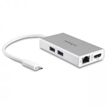 StarTech.com USB-C kelių prievadų adapteris – USB-C kelioninis dokas su 4K HDMI, 60 W maitinimo perdavimu, GbE, 2 prievadų USB-A 3.0 šakotuvu – nešiojamas mini USB Type-C dokas nešiojamam kompiuteriui – baltas