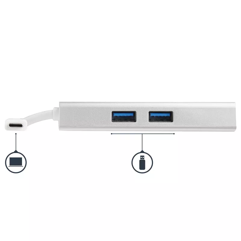 StarTech.com USB-C kelių prievadų adapteris – USB-C kelioninis dokas su 4K HDMI, 60 W maitinimo perdavimu, GbE, 2 prievadų USB-A 3.0 šakotuvu – nešiojamas mini USB Type-C dokas nešiojamam kompiuteriui – baltas