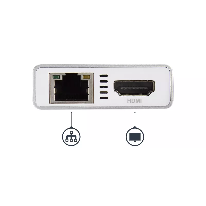 StarTech.com USB-C kelių prievadų adapteris – USB-C kelioninis dokas su 4K HDMI, 60 W maitinimo perdavimu, GbE, 2 prievadų USB-A 3.0 šakotuvu – nešiojamas mini USB Type-C dokas nešiojamam kompiuteriui – baltas