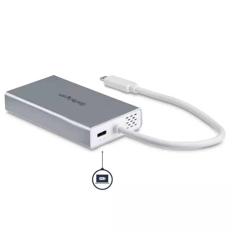 StarTech.com USB-C kelių prievadų adapteris – USB-C kelioninis dokas su 4K HDMI, 60 W maitinimo perdavimu, GbE, 2 prievadų USB-A 3.0 šakotuvu – nešiojamas mini USB Type-C dokas nešiojamam kompiuteriui – baltas