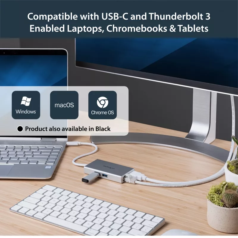StarTech.com USB-C kelių prievadų adapteris – USB-C kelioninis dokas su 4K HDMI, 60 W maitinimo perdavimu, GbE, 2 prievadų USB-A 3.0 šakotuvu – nešiojamas mini USB Type-C dokas nešiojamam kompiuteriui – baltas