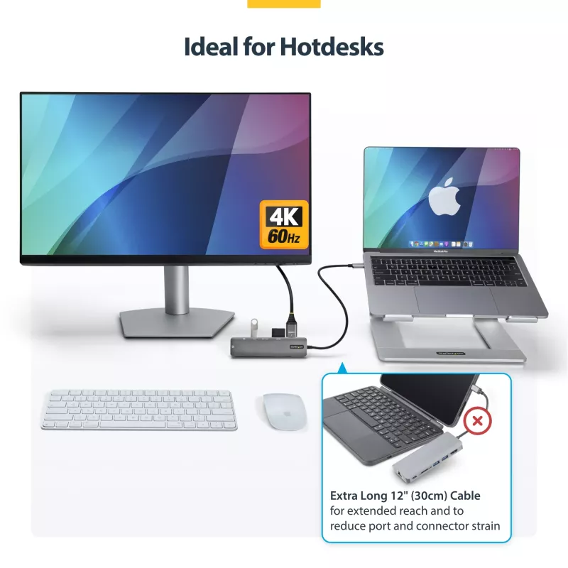 StarTech.com USB-C kelių prievadų adapteris, USB-C į 4K 60Hz HDMI, Gigabit Ethernet ir 100W nešiojamojo kompiuterio įkrovimas, skirtas Macbook Pro / Air ir Windows