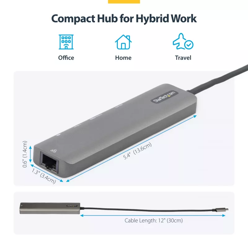 StarTech.com USB-C kelių prievadų adapteris, USB-C į 4K 60Hz HDMI, Gigabit Ethernet ir 100W nešiojamojo kompiuterio įkrovimas, skirtas Macbook Pro / Air ir Windows