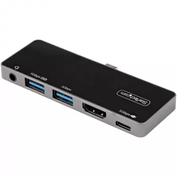 StarTech.com USB-C kelių prievadų adapteris – USB-C į 4K 60Hz HDMI 2.0, 100W PD įkrovimas, 3 prievadų USB 3.0 šakotuvas, garsas – USB-C mini dokas – nešiojamas USB Type-C kelioninis dokas