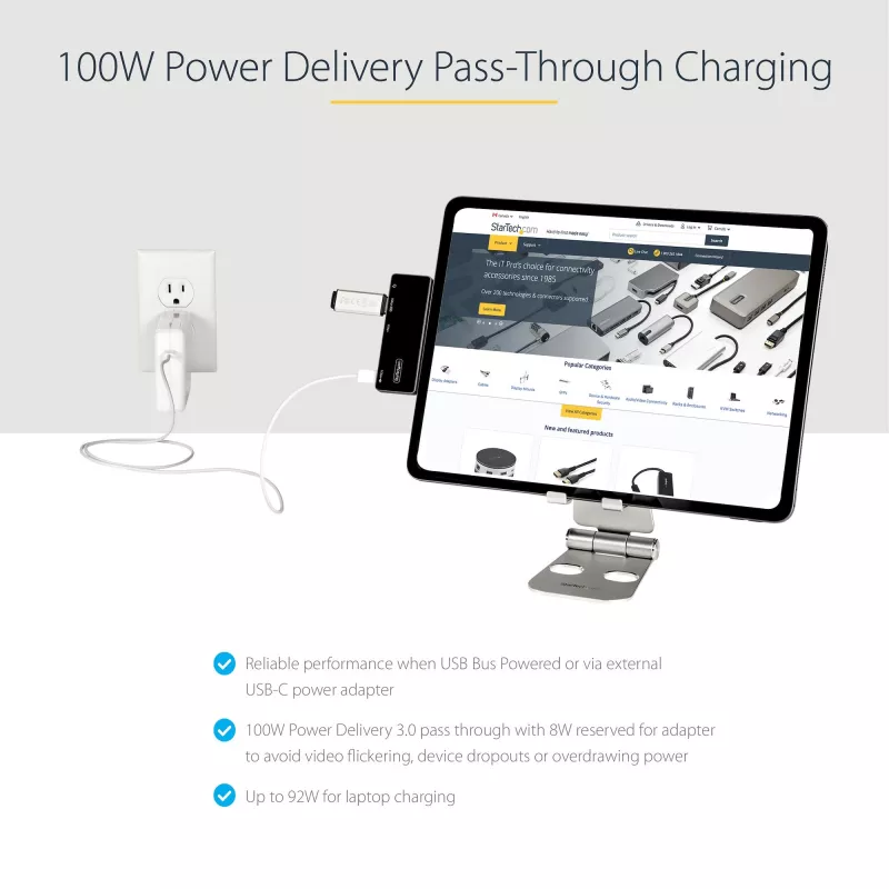 StarTech.com USB-C kelių prievadų adapteris – USB-C į 4K 60Hz HDMI 2.0, 100W PD įkrovimas, 3 prievadų USB 3.0 šakotuvas, garsas – USB-C mini dokas – nešiojamas USB Type-C kelioninis dokas