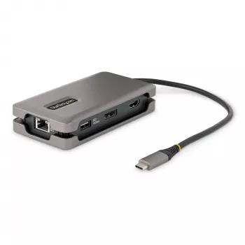 StarTech.com USB-C kelių prievadų adapteris – 4K 60Hz HDMI/DP – 3 prievadų USB centras – 100W Power Delivery perdavimas – GbE – kelioninė mini dokovimo stotelė su įkrovimu – 30 cm apvyniojamas kabelis