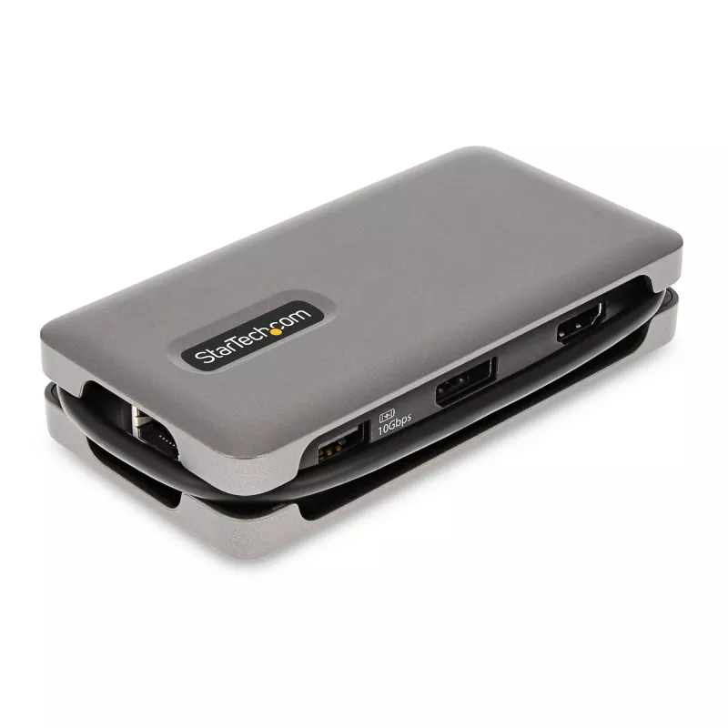 StarTech.com USB-C kelių prievadų adapteris – 4K 60Hz HDMI/DP – 3 prievadų USB centras – 100W Power Delivery perdavimas – GbE – kelioninė mini dokovimo stotelė su įkrovimu – 30 cm apvyniojamas kabelis