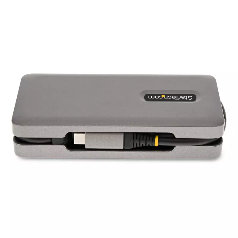 StarTech.com USB-C kelių prievadų adapteris – 4K 60Hz HDMI/DP – 3 prievadų USB centras – 100W Power Delivery perdavimas – GbE – kelioninė mini dokovimo stotelė su įkrovimu – 30 cm apvyniojamas kabelis