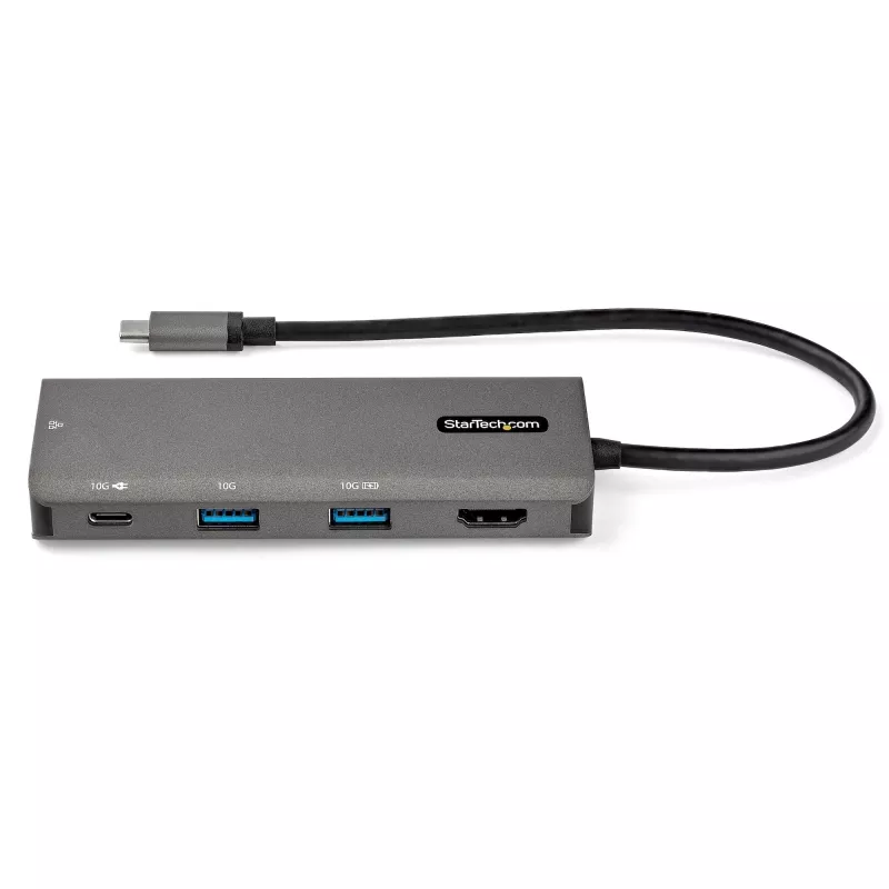 StarTech.com USB-C kelių prievadų adapteris – 10Gbps USB Type-C mini dokas su 4K 30Hz HDMI – 100W maitinimo perdavimas – 3 prievadų USB šakotuvas, GbE – USB 3.1/3.2 Gen 2 nešiojamojo kompiuterio dokas – 25 cm kabelis