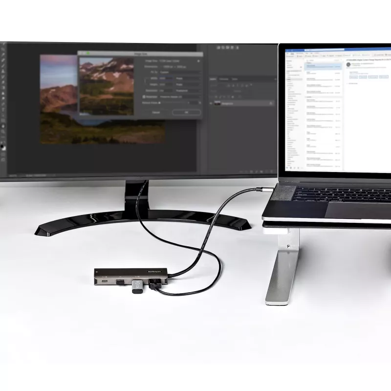 StarTech.com USB-C kelių prievadų adapteris – 10Gbps USB Type-C mini dokas su 4K 30Hz HDMI – 100W maitinimo perdavimas – 3 prievadų USB šakotuvas, GbE – USB 3.1/3.2 Gen 2 nešiojamojo kompiuterio dokas – 25 cm kabelis