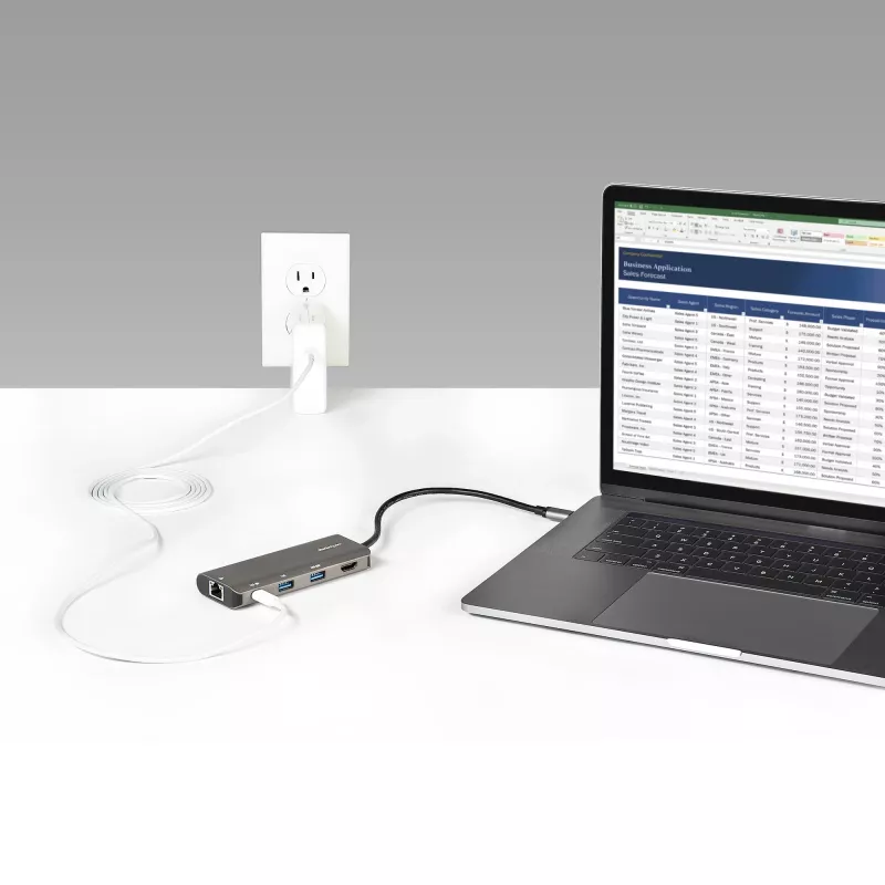StarTech.com USB-C kelių prievadų adapteris – 10Gbps USB Type-C mini dokas su 4K 30Hz HDMI – 100W maitinimo perdavimas – 3 prievadų USB šakotuvas, GbE – USB 3.1/3.2 Gen 2 nešiojamojo kompiuterio dokas – 25 cm kabelis