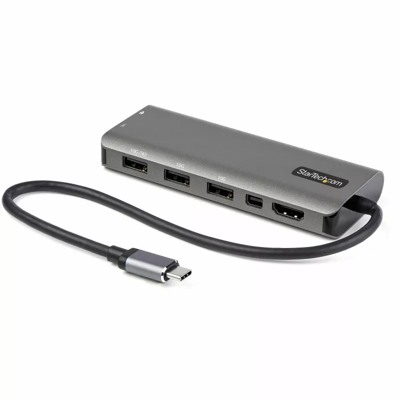 StarTech.com USB-C kelių prievadų adapteris - USB-C į HDMI arba Mini DisplayPort 4K 60Hz, 100W PD perdavimas, 4 prievadų 10Gbps USB šakotuvas - USB Type-C mini dokas - su 30 cm laidu