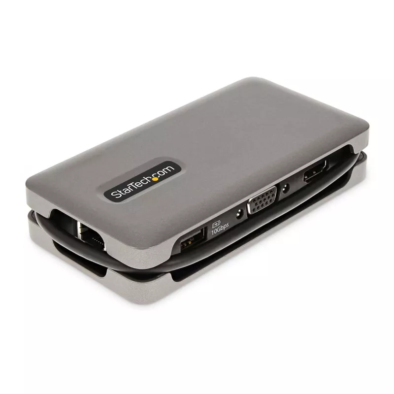 StarTech.com USB-C kelių prievadų adapteris – HDMI/VGA – 4K 60Hz – 3 prievadų USB centras – 100W Power Delivery perdavimas – GbE – kelioninė mini dokavimo stotelė su įkrovimu – 1 pėdos/30 cm apvyniojamas kabelis