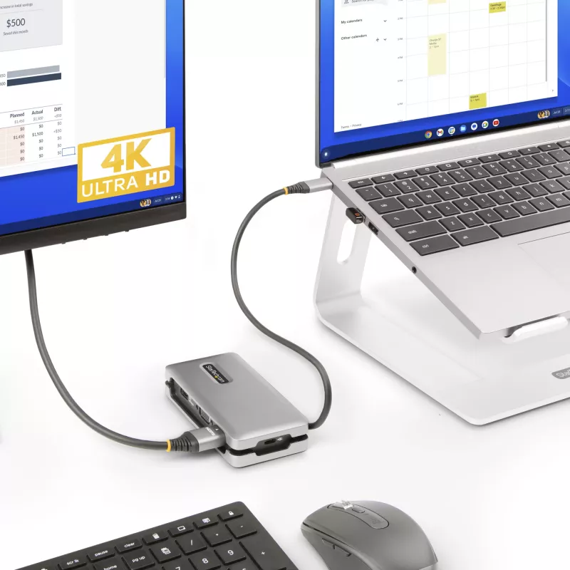 StarTech.com USB-C kelių prievadų adapteris – HDMI/VGA – 4K 60Hz – 3 prievadų USB centras – 100W Power Delivery perdavimas – GbE – kelioninė mini dokavimo stotelė su įkrovimu – 1 pėdos/30 cm apvyniojamas kabelis