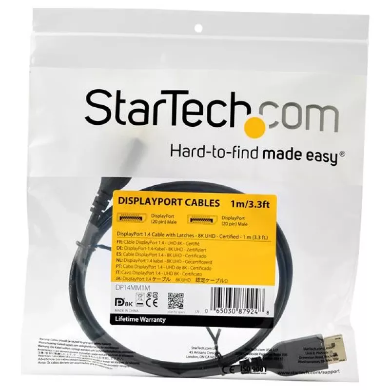 StarTech.com 1 m VESA sertifikuotas DisplayPort 1.4 laidas - 8K 60Hz HBR3 HDR - 3 pėdų Super UHD DisplayPort į DisplayPort monitoriaus laidas - Ultra HD 4K 120Hz DP 1.4 plonas vaizdo laidas M/M DP jungtimi