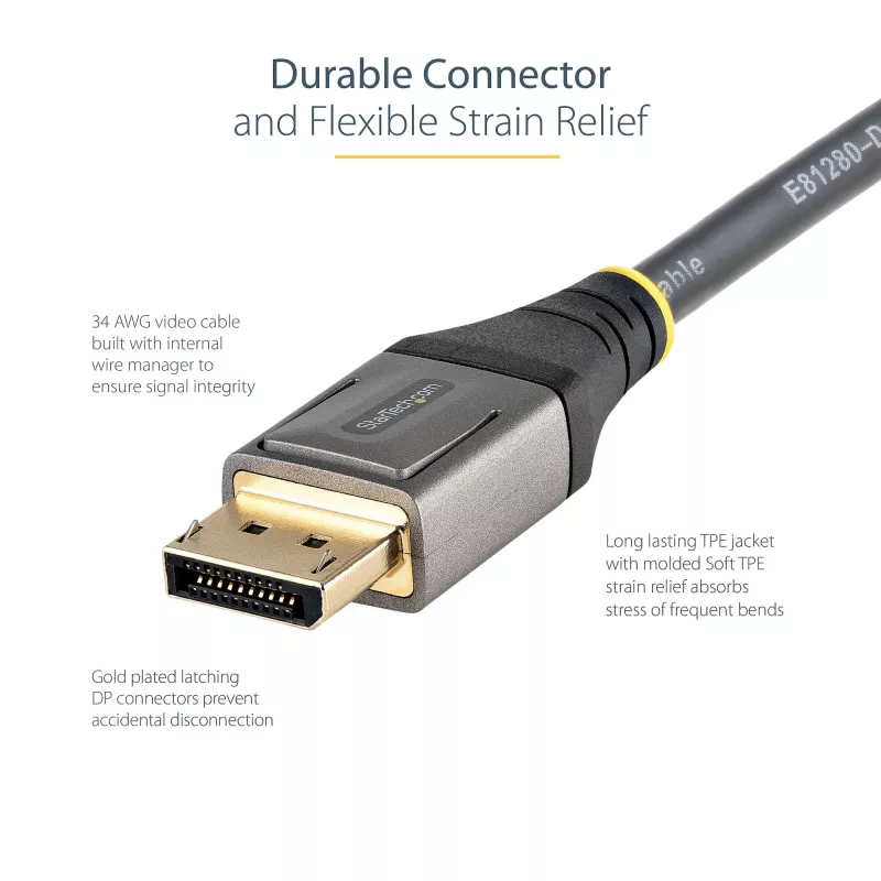 StarTech.com 2 m VESA sertifikuotas DisplayPort 1.4 kabelis – 8K 60Hz HDR10, 4K 120Hz, DP 1.4 laidas monitoriui, DisplayPort į DisplayPort, vyriški kištukai