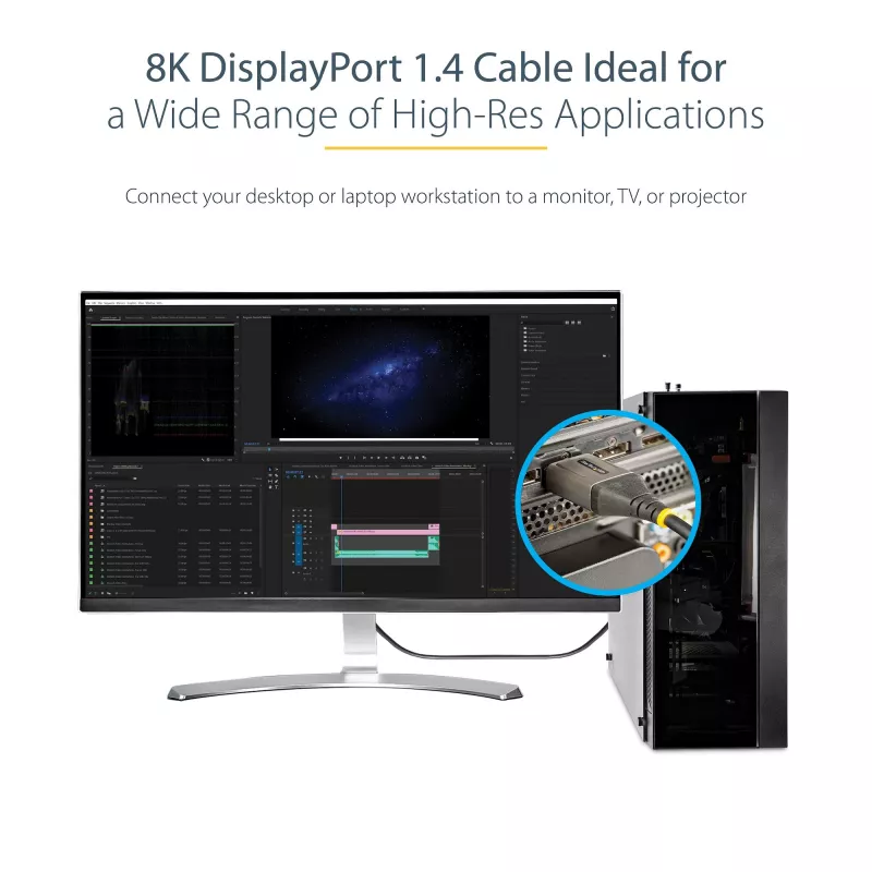 StarTech.com 2 m VESA sertifikuotas DisplayPort 1.4 kabelis – 8K 60Hz HDR10, 4K 120Hz, DP 1.4 laidas monitoriui, DisplayPort į DisplayPort, vyriški kištukai