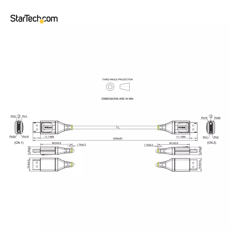 StarTech.com 2 m VESA sertifikuotas DisplayPort 1.4 kabelis – 8K 60Hz HDR10, 4K 120Hz, DP 1.4 laidas monitoriui, DisplayPort į DisplayPort, vyriški kištukai