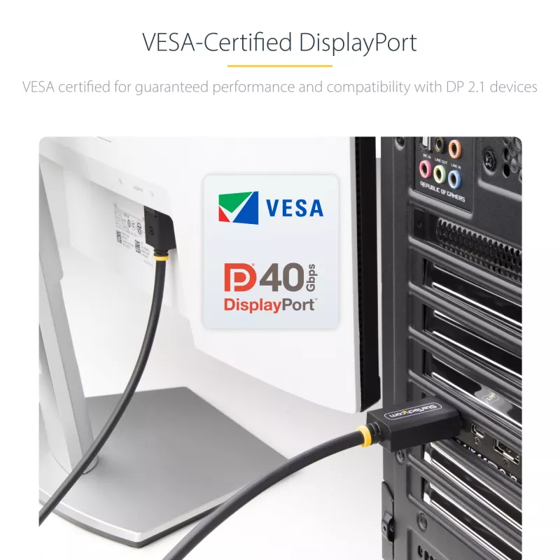 StarTech.com 1 m DisplayPort 2.1 laidas, VESA sertifikuotas DP40, UHBR10/HDR/HDCP 2.2, 8K 60Hz/4K 144Hz su DSC 1.2a, 40Gbps, DP 2.1 laidas, UHD monitoro laidas, M/M