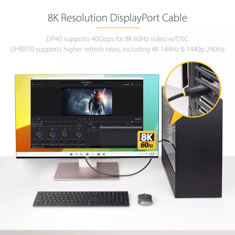 StarTech.com 1 m DisplayPort 2.1 laidas, VESA sertifikuotas DP40, UHBR10/HDR/HDCP 2.2, 8K 60Hz/4K 144Hz su DSC 1.2a, 40Gbps, DP 2.1 laidas, UHD monitoro laidas, M/M