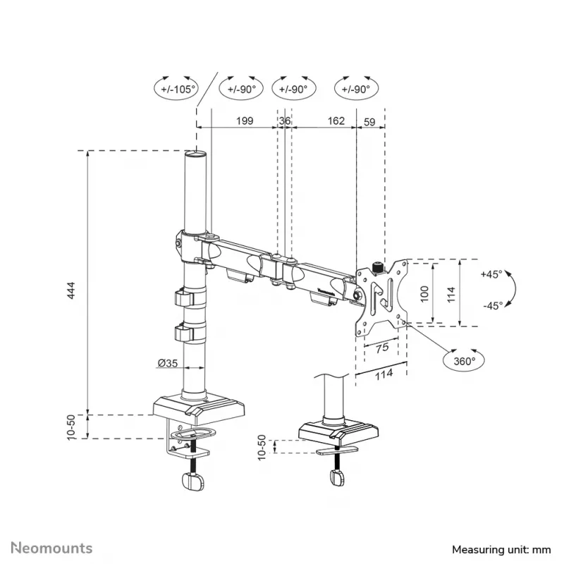 Neomounts DS60-600BL1 Monitor laikiklis 10-32 colių - Quick-fix - 180° stabdis
