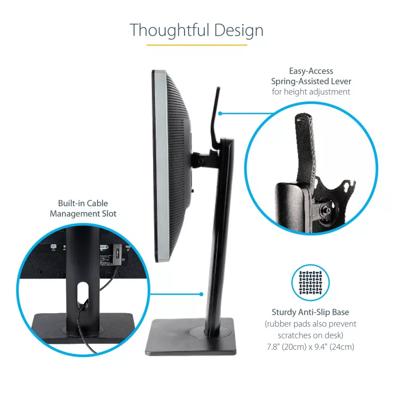 StarTech.com laisvai pastatomas monitoriaus stovas – reguliuojamo aukščio monitoriaus stovas – VESA laikikliams iki 32 colių (7 kg) – ergonomiškas monitoriaus stovas ant stalo – pakreipimas / pasukimas / sukimas