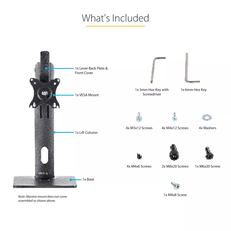 StarTech.com laisvai pastatomas monitoriaus stovas – reguliuojamo aukščio monitoriaus stovas – VESA laikikliams iki 32 colių (7 kg) – ergonomiškas monitoriaus stovas ant stalo – pakreipimas / pasukimas / sukimas