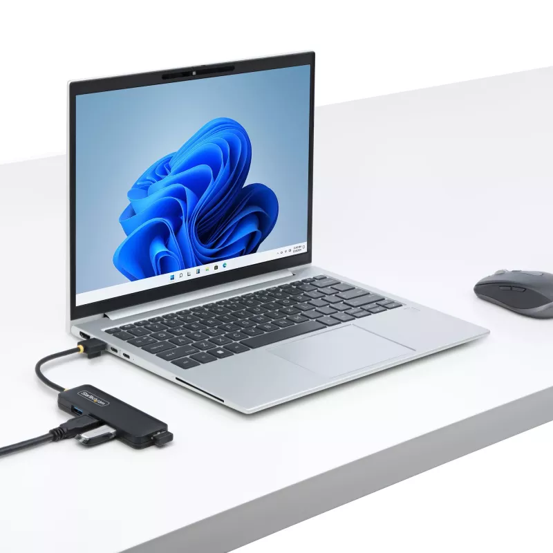 StarTech.com 4 prievadų USB-A šakotuvas, 5Gbps, maitinamas iš magistralės, mažas kelioninis mini USB šakotuvas, kelių prievadų USB 3.0 skirstytuvas, nešiojamas USB šakotuvas, apsauga nuo perkrovos (OCP)