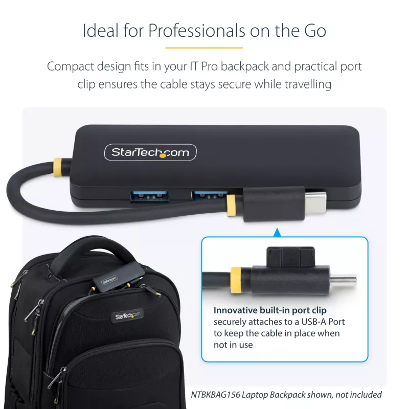 StarTech.com 4 prievadų USB-C šakotuvas, 5Gbps, USB-C į 4x USB-A, maitinamas iš magistralės, mažas kelioninis mini šakotuvas, kelių prievadų USB 3.0 skirstytuvas, nešiojamas šakotuvas, apsauga nuo viršsrovių