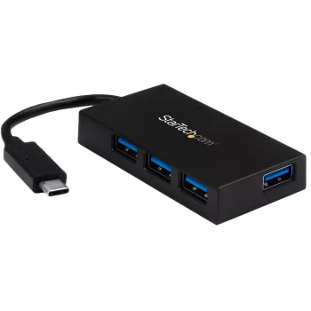 StarTech.com 4 prievadų USB-C šakotuvas su 4x USB-A prievadais (USB 3.0/3.1 Gen 1, 5 Gbps) - maitinamas iš magistralės arba iš tinklo - nešiojamas USB-C į USB-A BC 1.2 įkrovimo šakotuvas su maitinimo adapteriu