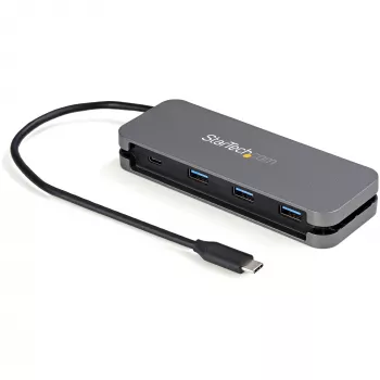 StarTech.com 4 prievadų USB-C centras – 3x USB-A / 1x USB-C – 5Gbps USB 3.0 Type-C centras (3.2/3.1 Gen 1) – maitinamas iš magistralės – nešiojamas USB-C į USB-A adapteris – 28,5 cm kabelis su kabelio tvarkykle
